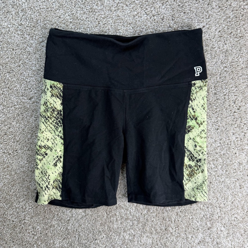 PINK Victoria's Secret Bike Shorts Womens Small Black 6" Yoga Animal Print